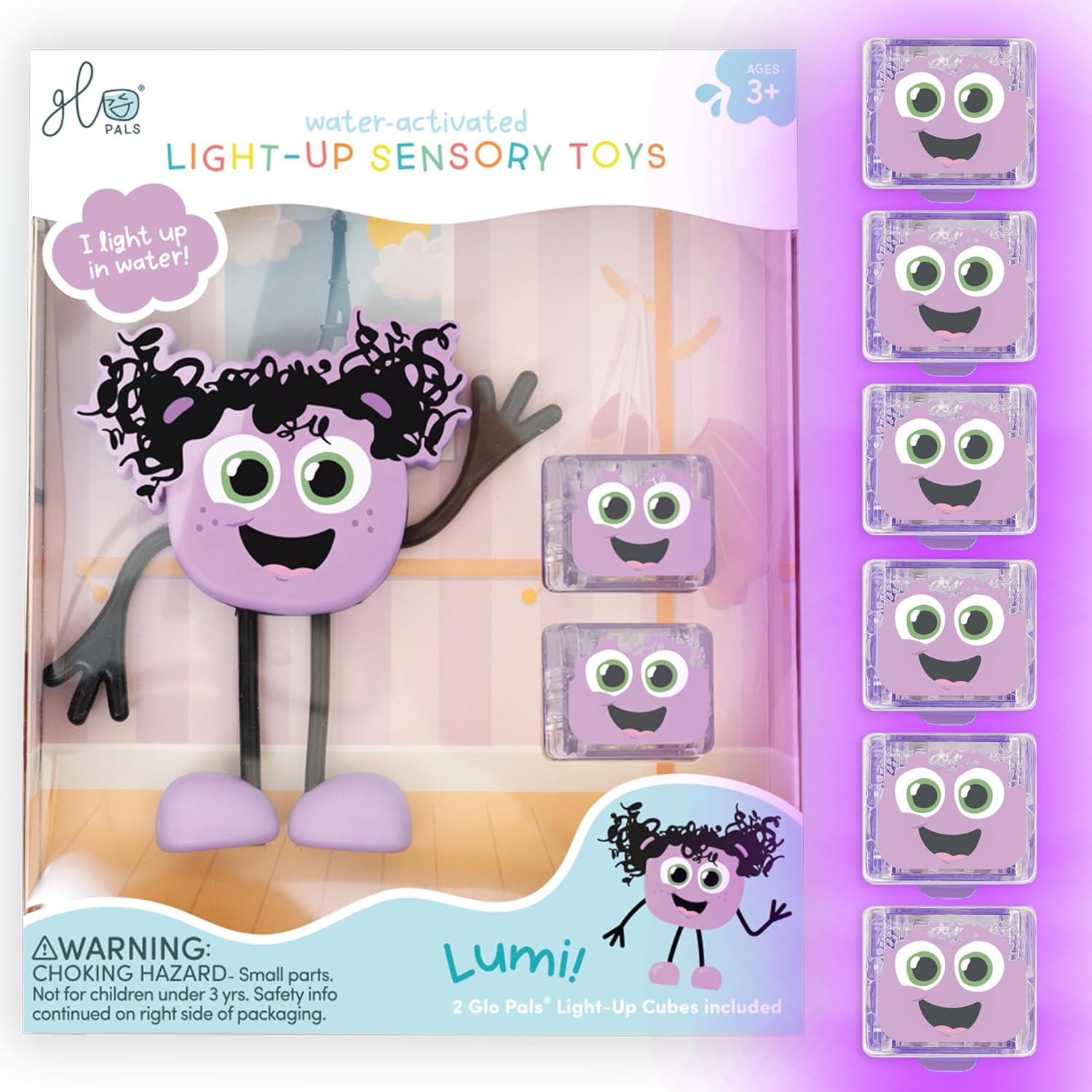 New, Water - Activated Bath Toy with 6 Reusable Light-Up Cubes for Sensory Play (Glo Pals)