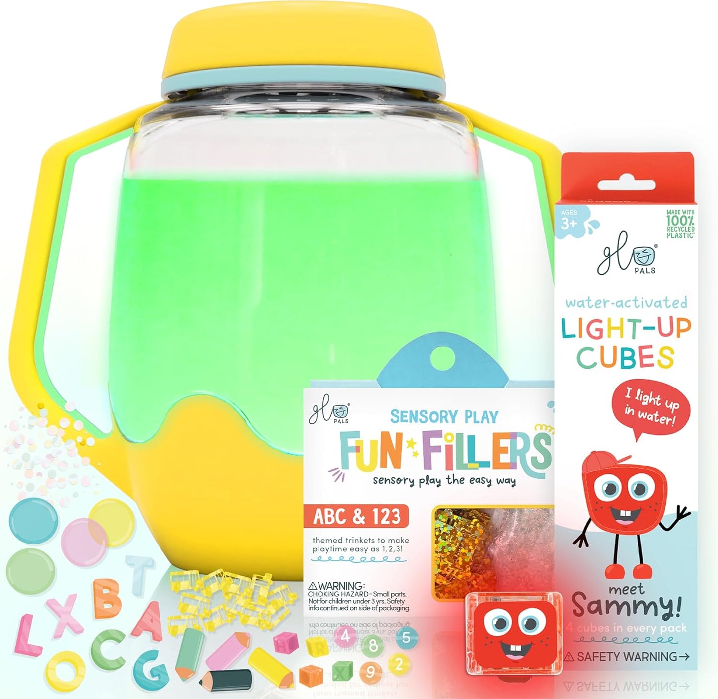 Sensory Play Pack Bundle with Sensory Play Jar, Light-Up Cubes, & Fun Fillers