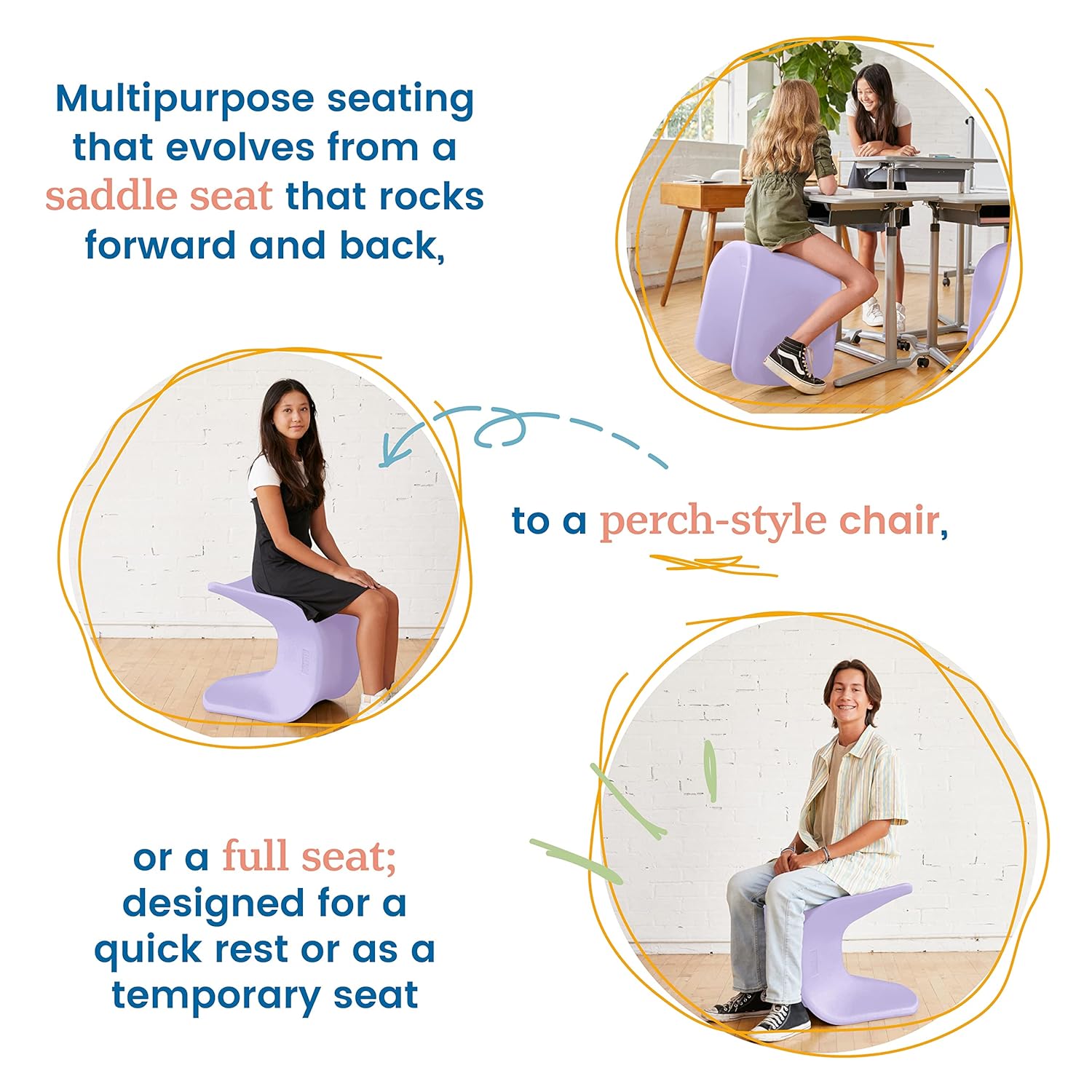 Wave Seat, 18In - 19.6In Seat Height, Perch Stool