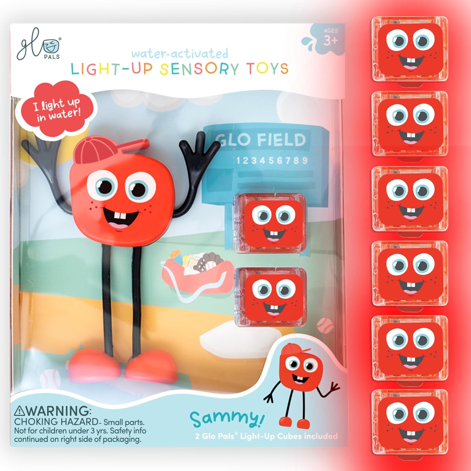 New, Water - Activated Bath Toy with 6 Reusable Light-Up Cubes for Sensory Play (Glo Pals)