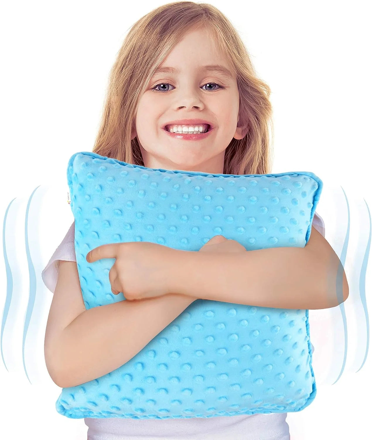 Vibrating Pillow Sensory Pressure Activated for Kids and Adults, 12” X 12” Plush Minky Soft Cover with Textured Therapy Stimulation Bumps, Blue
