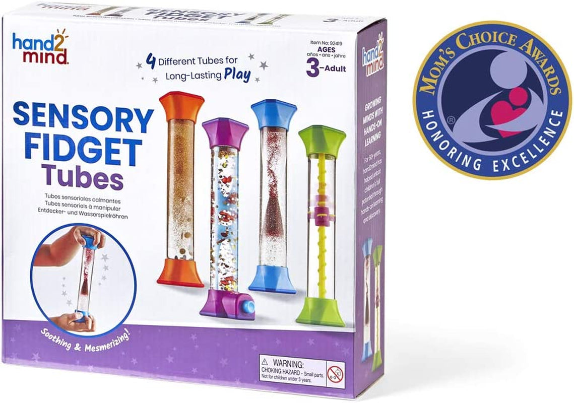Sensory Fidget Tubes, Occupational Therapy, Play Therapy, Stress Relief Toys (Set of 4)