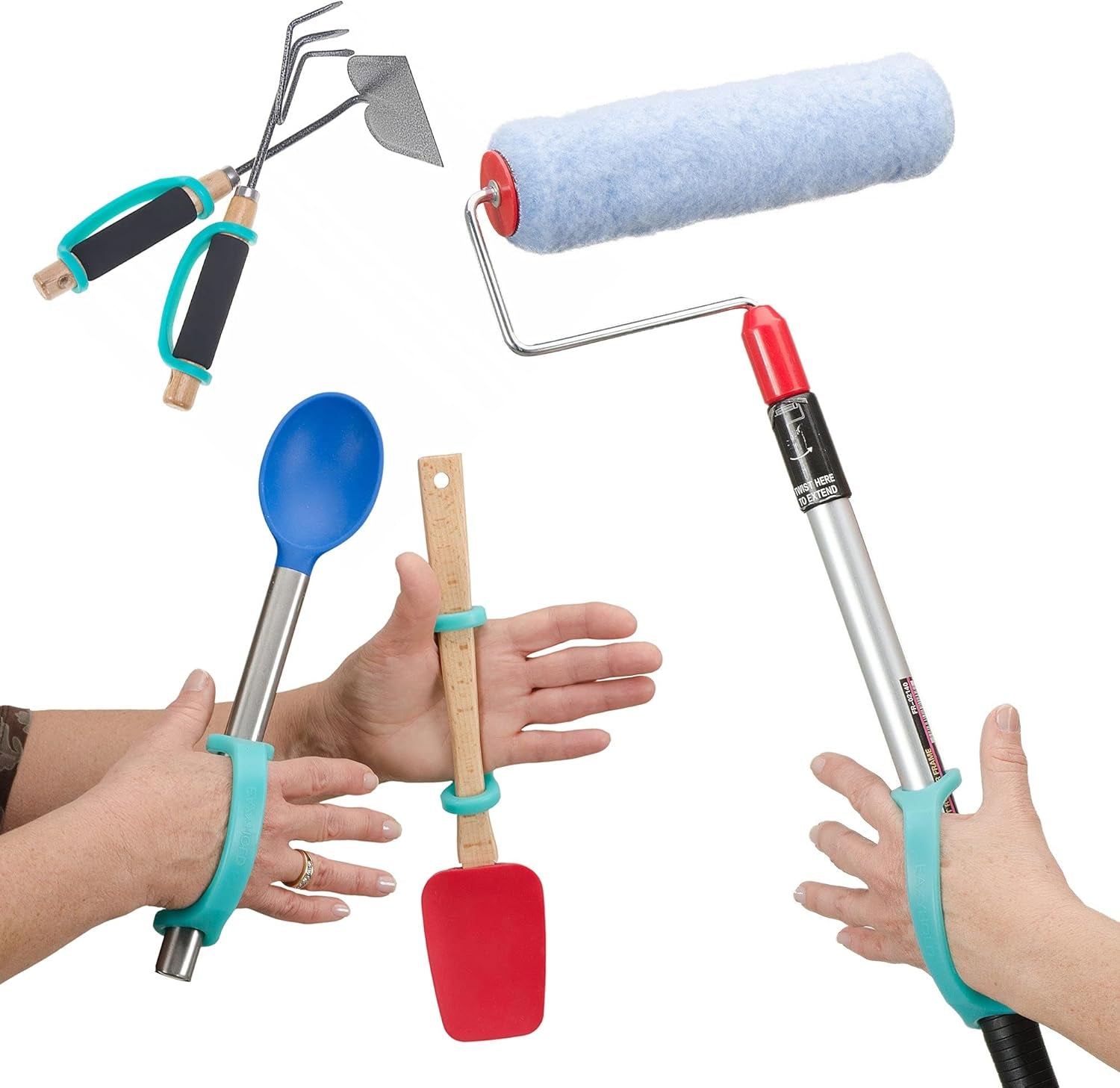 Aqua Silicone Adaptive Aid, Universal Cuff Hand Grip Assistive Device for Rehab, Disabled, Cerebral Palsy, Special Needs, Arthritis, Stroke, Physical Therapy 2-Pack 6.5"