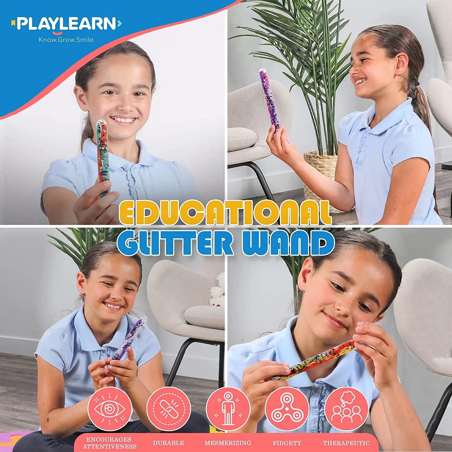 5" Glitter Sensory Wand for Kids Toy 4 Pack