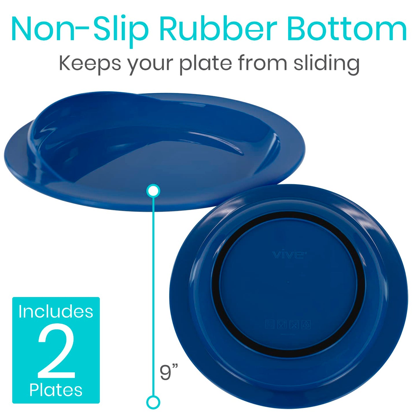 Spill-Proof Scoop Plate, 9" (2 Pack) - Dish with Wall for Disabled, Handicapped, Elderly Adults with Special Needs from Parkinsons, Dementia, Stroke, Tremors with - Non Skid Padded Bottom