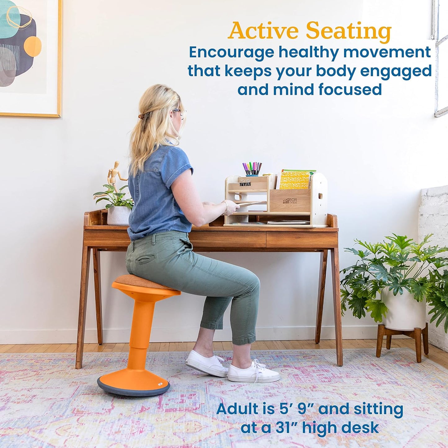 Sitwell Wobble Stool with Cushion, Adjustable Height