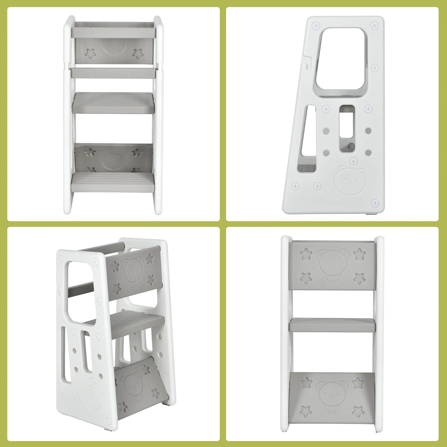 Kids Kitchen Step Stool with Double Safety Rails Toddler Learning Stool Gray