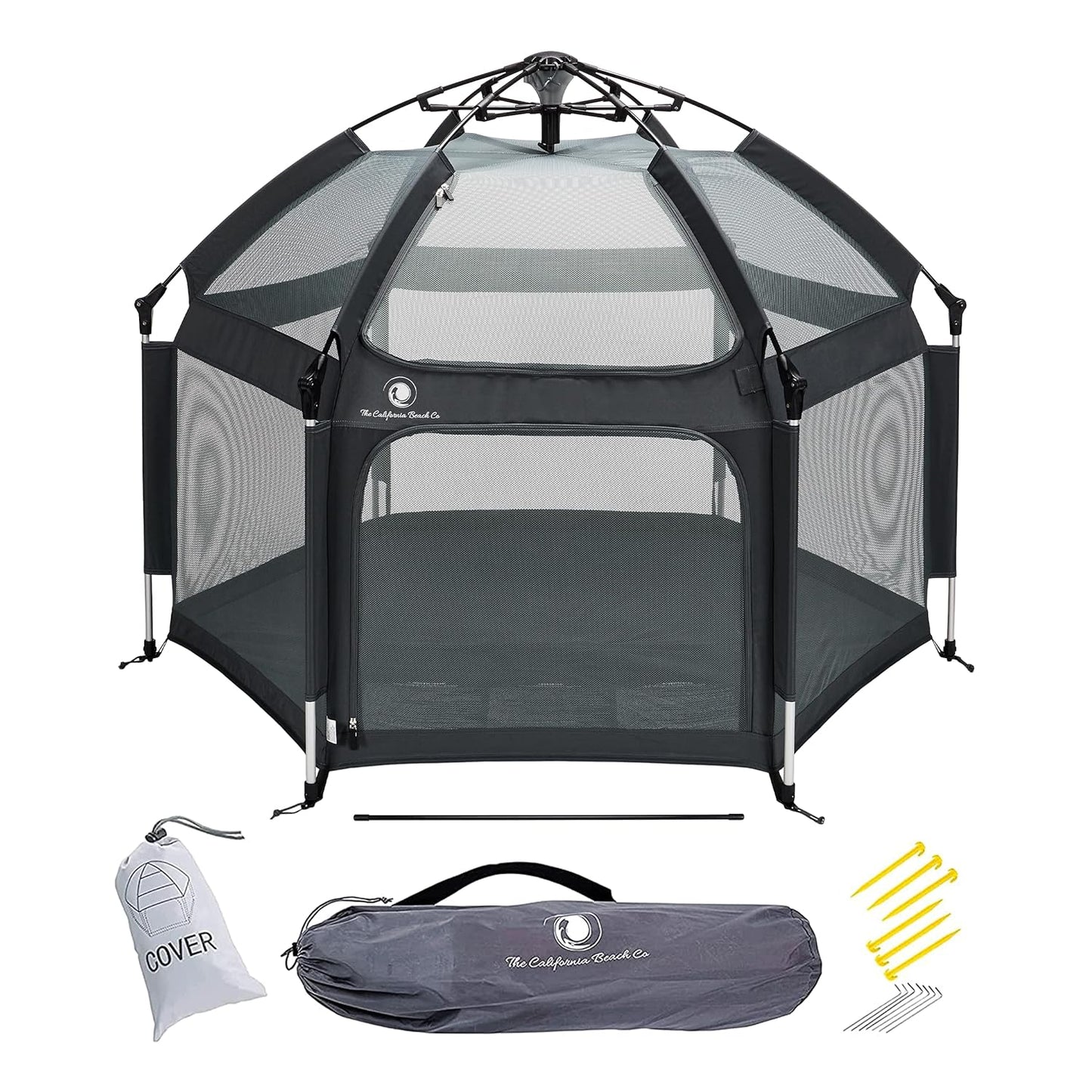 POP 'N GO Premium Outdoor Baby Playpen with Self-Inflating Playmat (Charcoal Black)