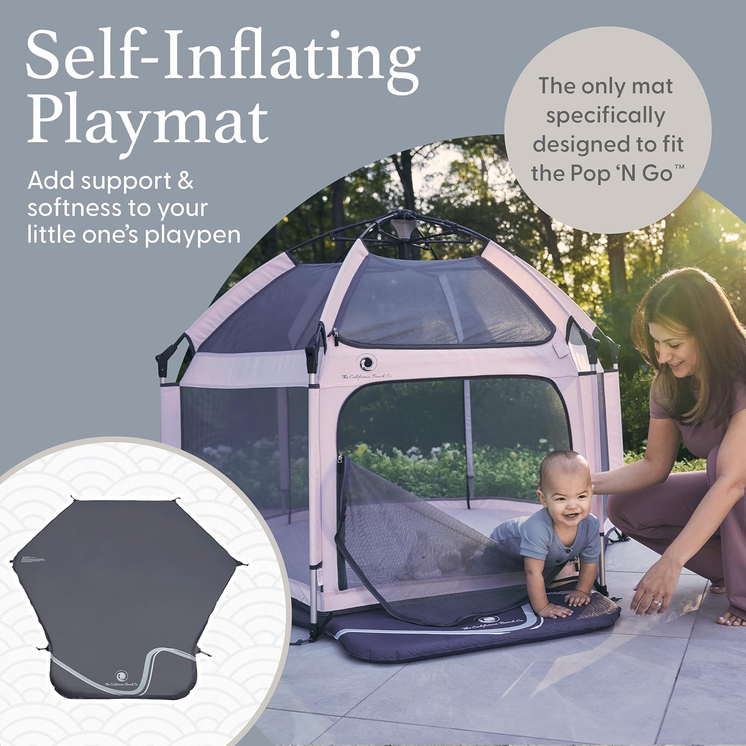 POP 'N GO Premium Outdoor Baby Playpen with Self-Inflating Playmat (Charcoal Black)