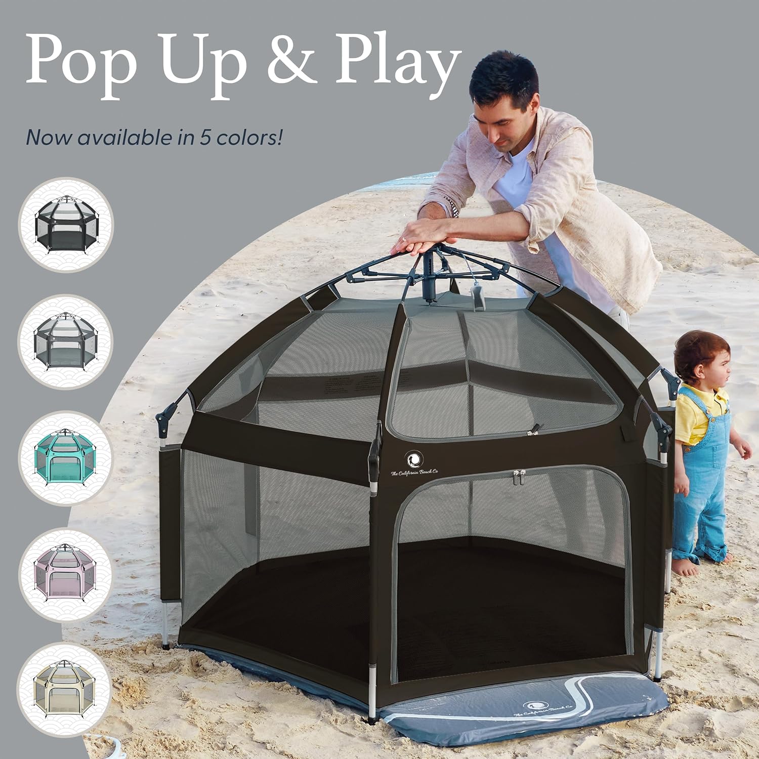 POP 'N GO Premium Outdoor Baby Playpen with Self-Inflating Playmat (Charcoal Black)