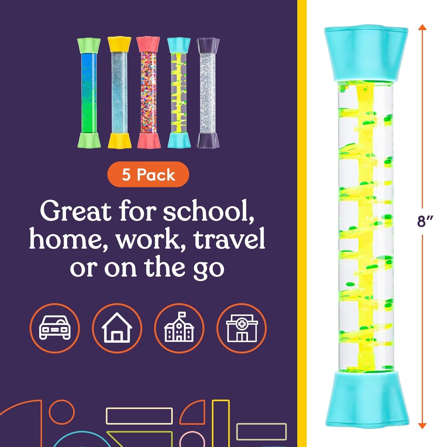 Liquid Motion Bubbler Toy Cool Tubes 5-Pack Colorful Hourglass Timer with Droplet Movement