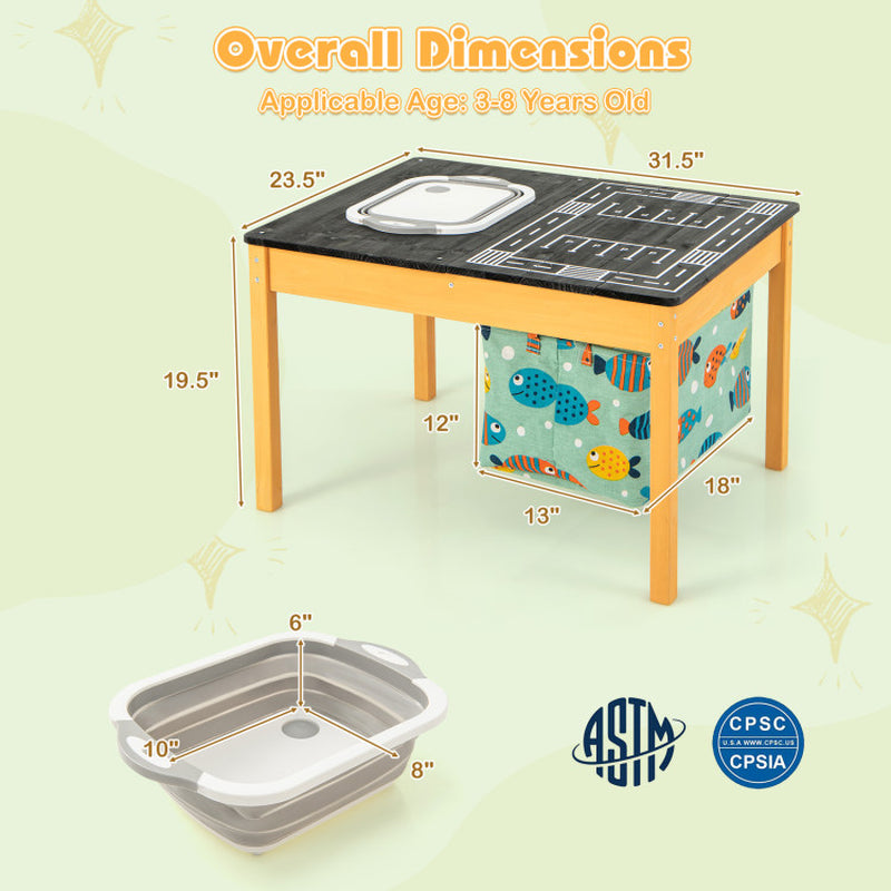3-In-1 Kids Sand Water Activity Table with Foldable Storage Bin
