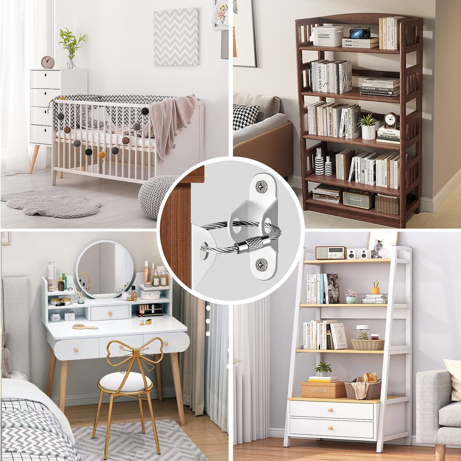 Furniture Anchors (10 Packs) anti Tip Furniture Anchors for Baby Proofing, Furniture Wall Anchor Earthquake Straps White