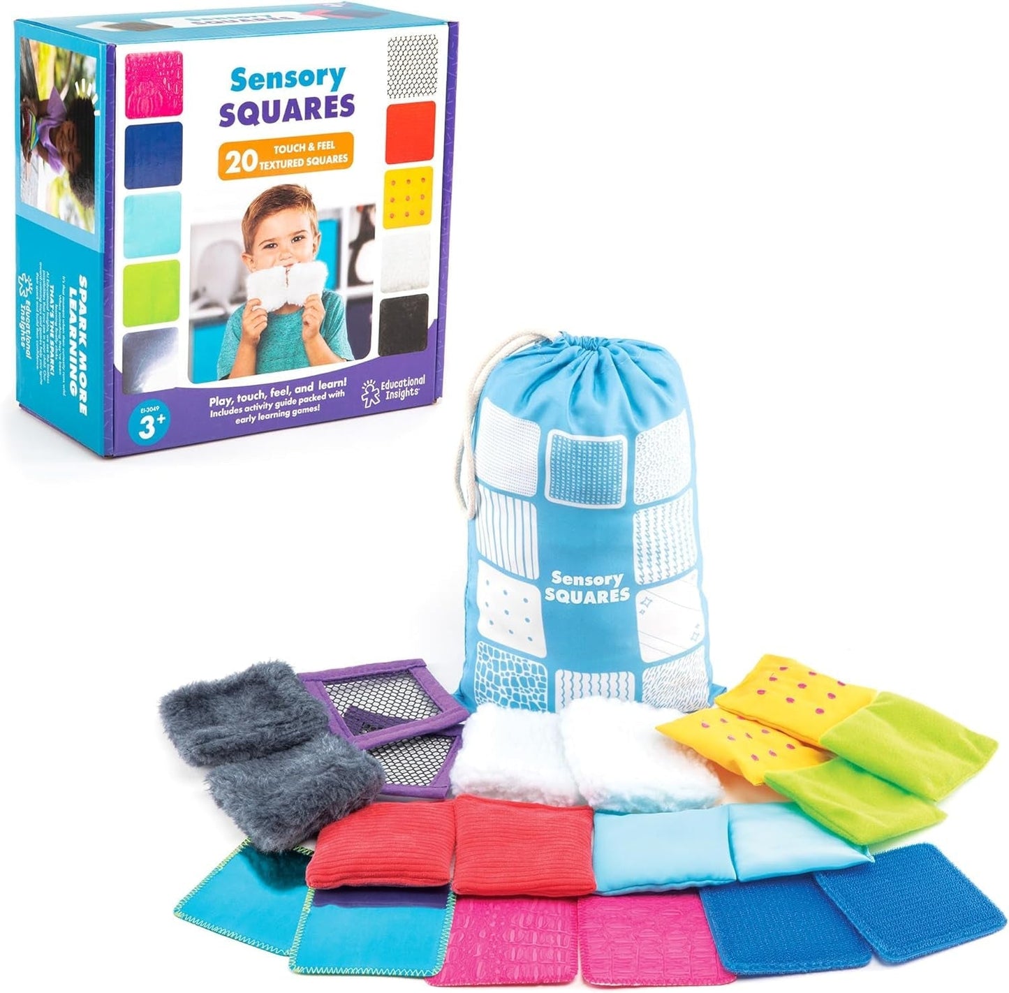 Sensory Squares, Textured Beanbags Squares, Toddler Sensory Toys, Preschool Kindergarten Classroom Must Haves, Set of 20 Beanbags, Ages 3+