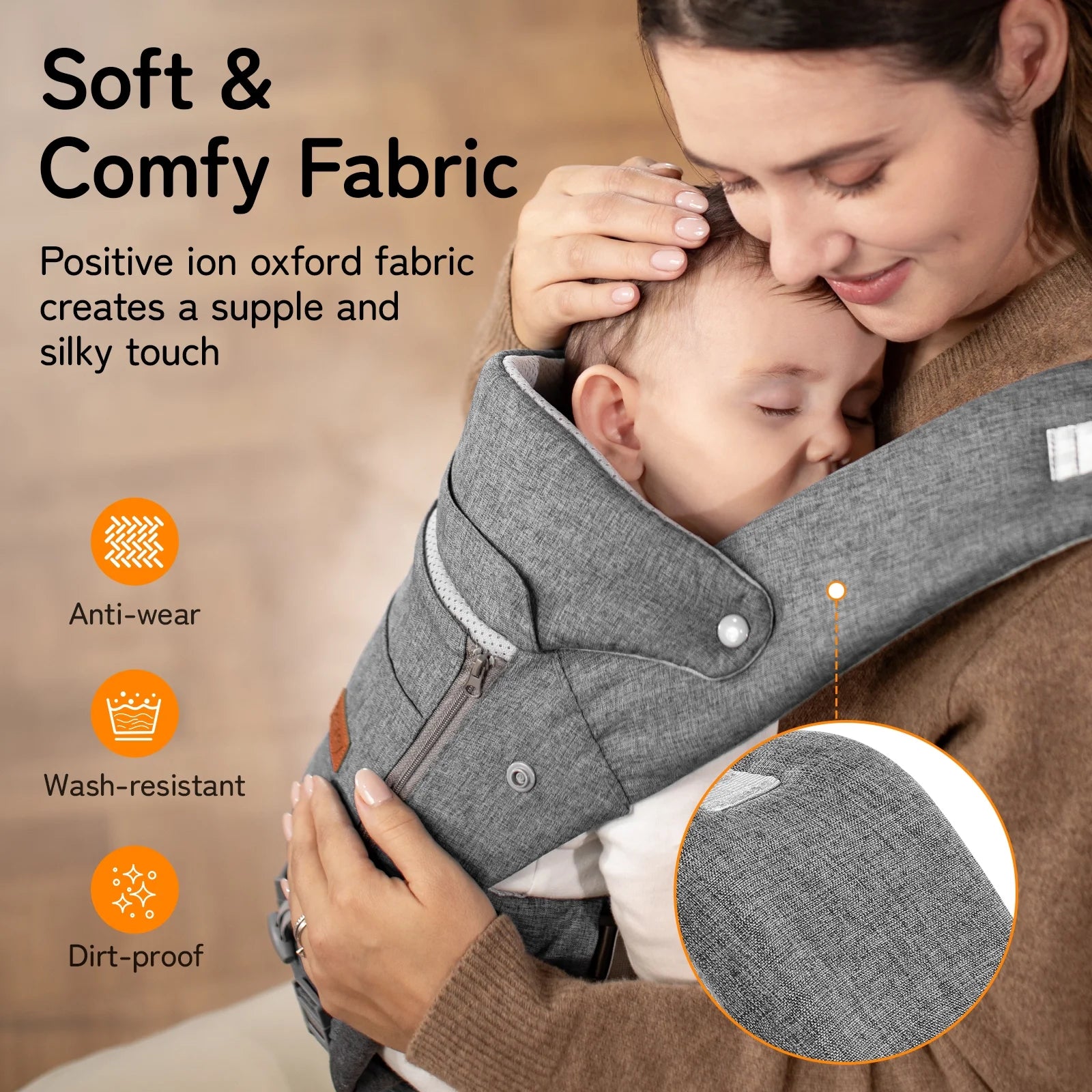 Baby Carrier with Ergonomic Seat, Hands-Free, 7-45 Lbs, Unisex,Gray