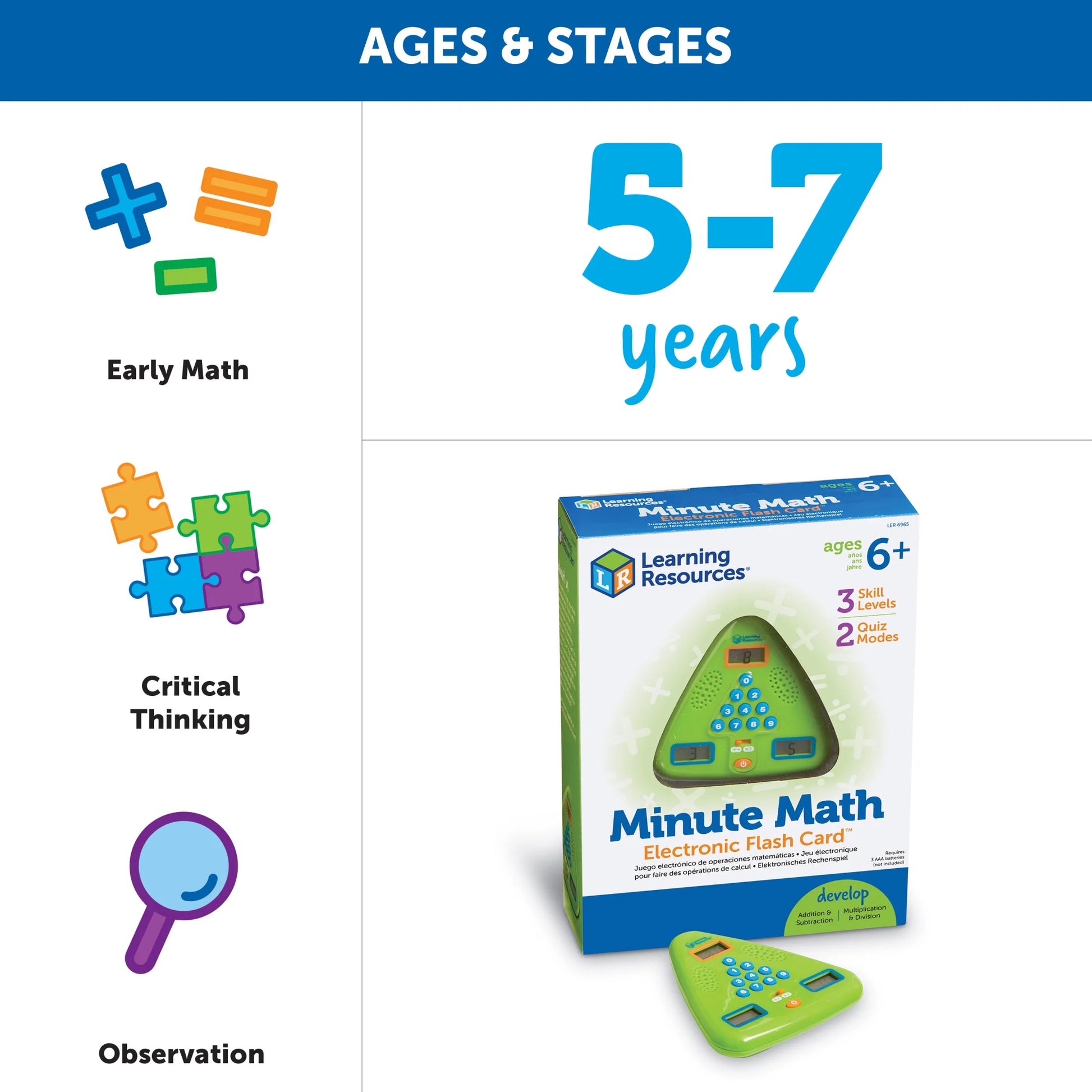 Minute Math Electronic Flash Card™, Math Games, Homeschool, Early Algebra Skills, for Kids Girls Boys, Ages 6, 7, 8+