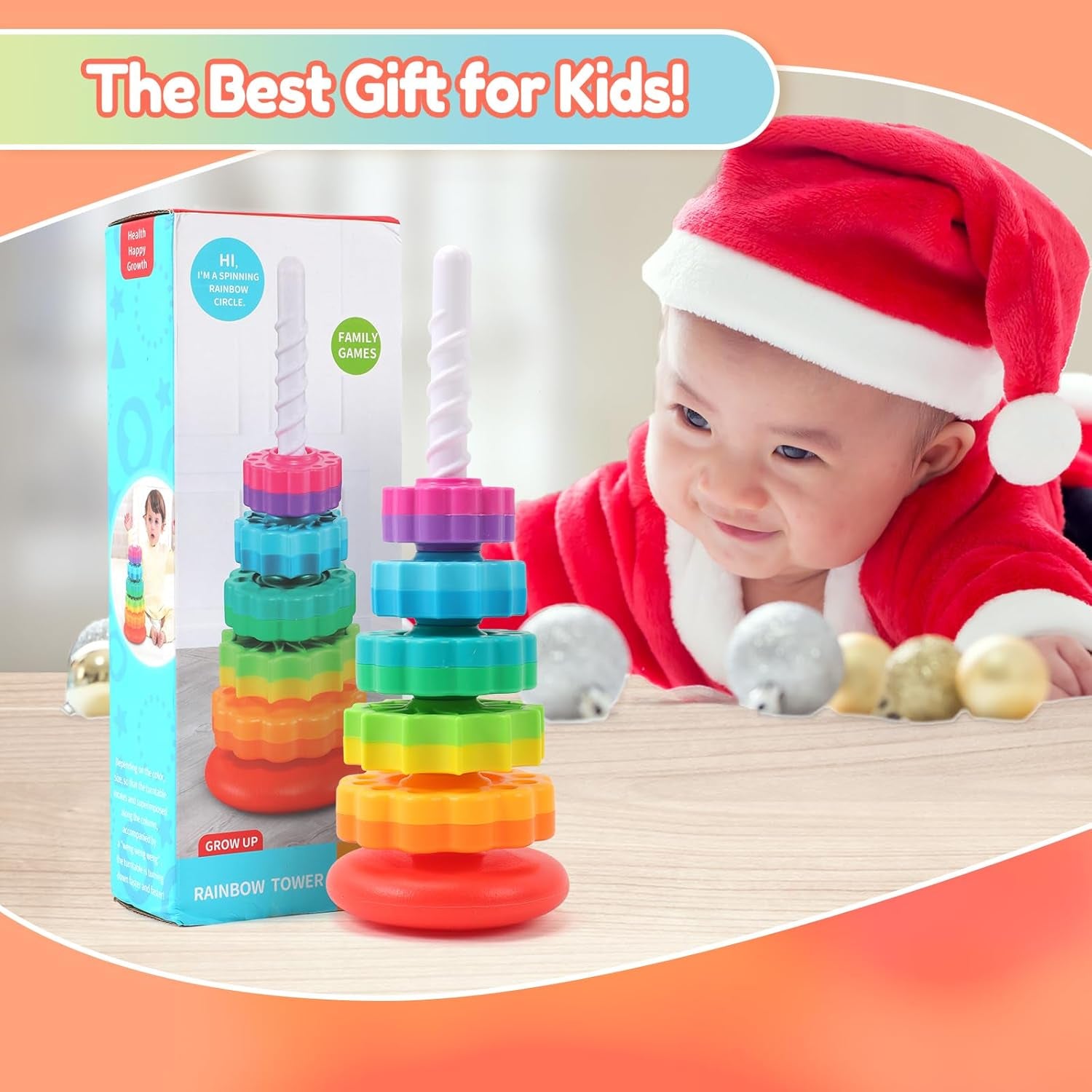 Spinning Stacking Toys, Ring Stacker Montessori Sensory Toy