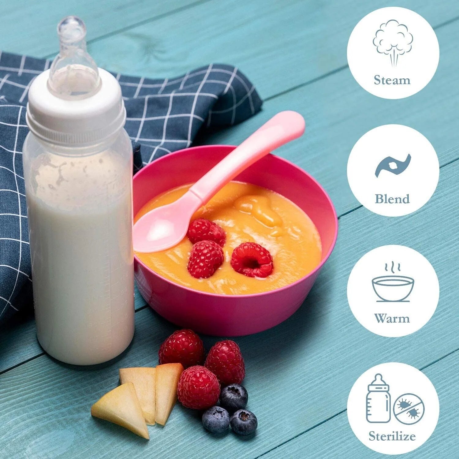 Baby Food Maker Baby Food Processor Puree Blender Multi-Function Steamer Grinder Blender, Baby Food Warmer Mills Machine, Constant Temperature 24H, Auto Cooking & Grinding