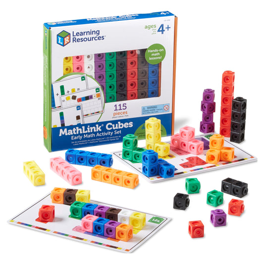 Early Math Mathlink Cube Activity Set - 115 Pieces, Ages 4,5,6+ Math Blocks, Early Math Skills, Classroom Learning Supplies