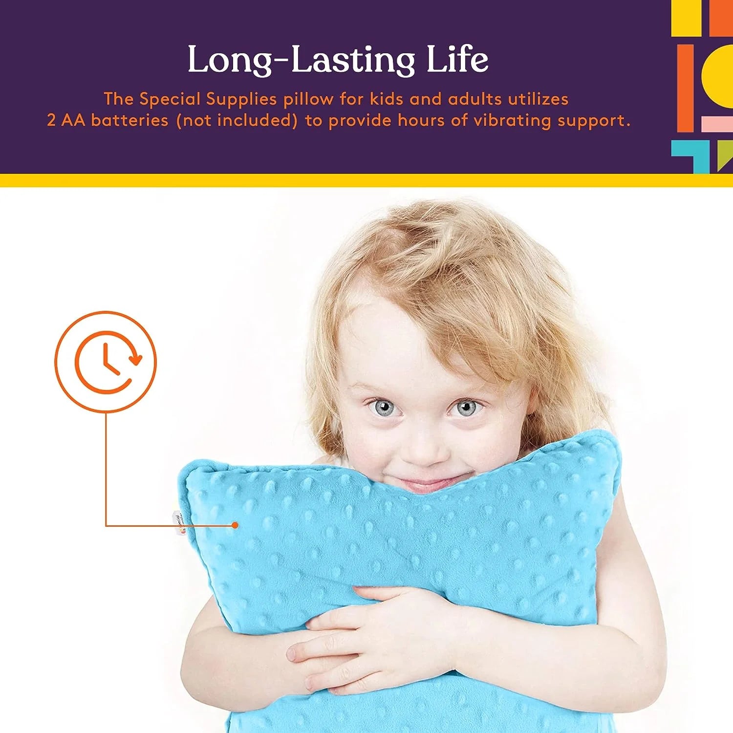 Vibrating Pillow Sensory Pressure Activated for Kids and Adults, 12” X 12” Plush Minky Soft Cover with Textured Therapy Stimulation Bumps, Blue
