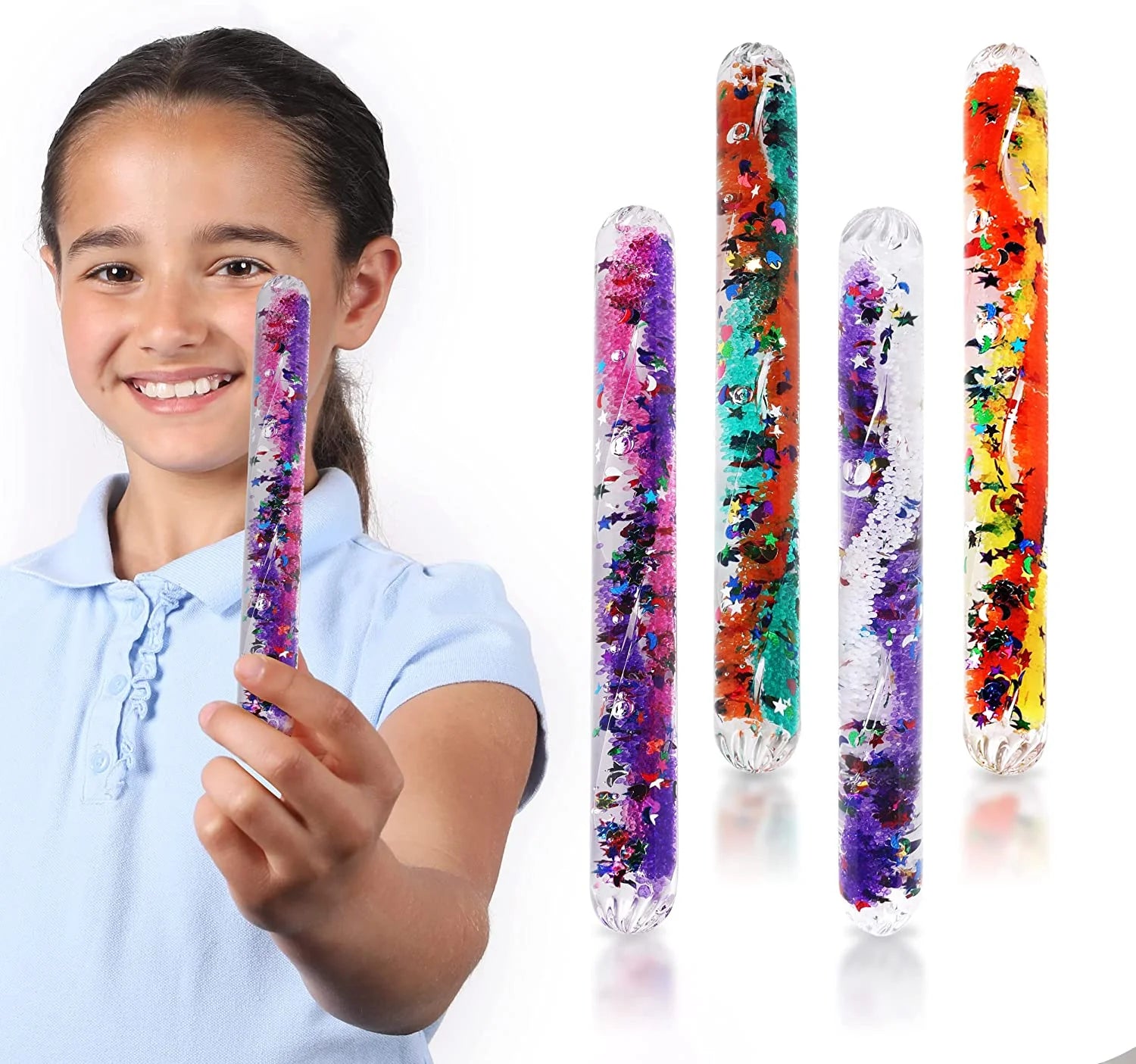 5" Glitter Sensory Wand for Kids Toy 4 Pack