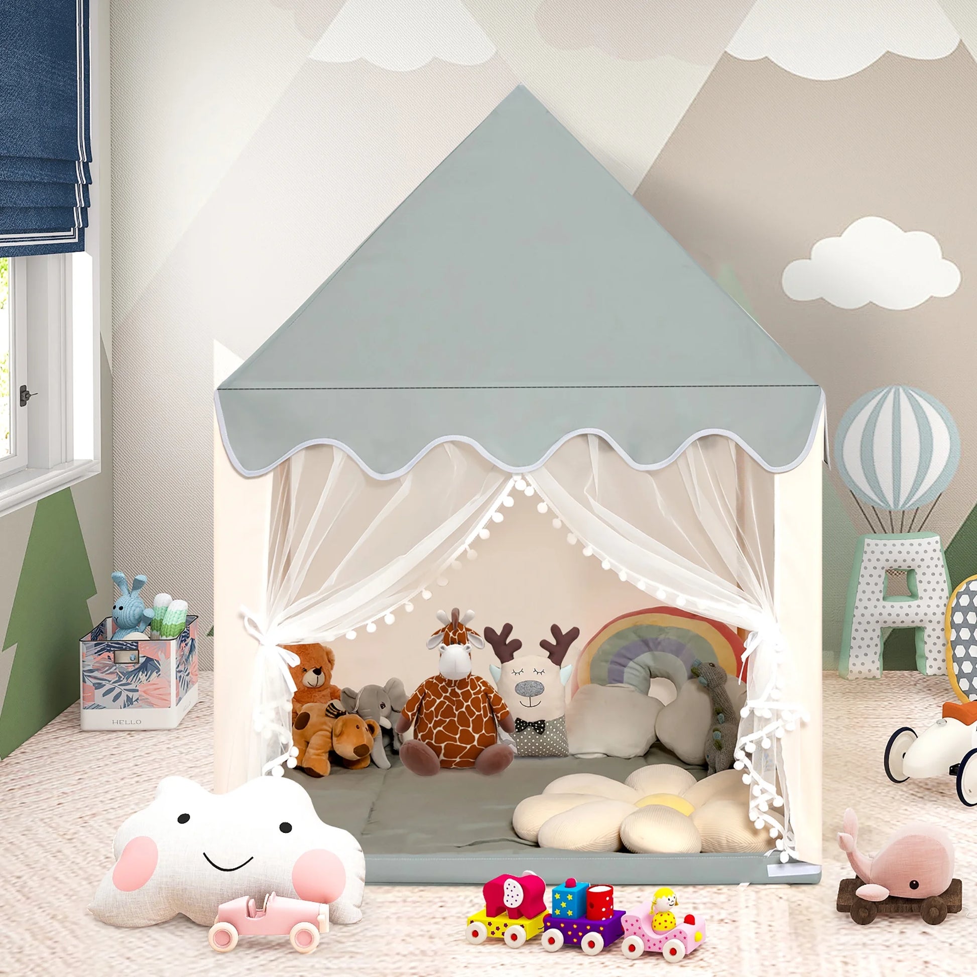 Kids Play Tent Large Playhouse Children Castle Fairy Tent Gift W/ Washable Mat
