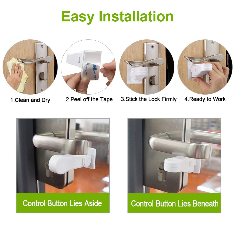 Door Lever Child Proof - Baby Proofing Door Handle -Toddler Safety Doorknob Latch for Toilet Facuet Handle - No Drilling Install - Easiest Use (White -4 Count)