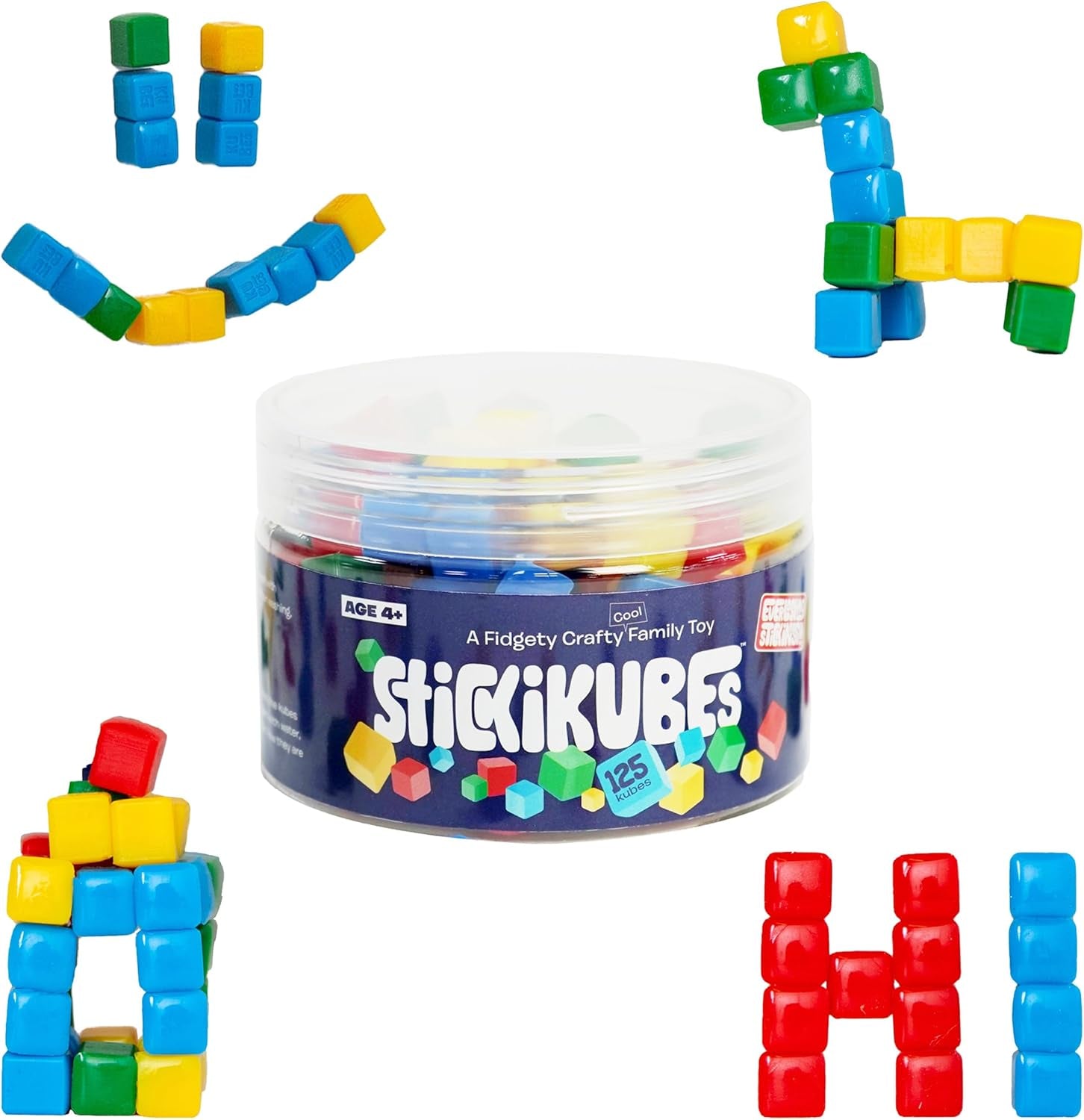 Stickikubes, Mini Stacking Cubes That Stick to Anything, Non Toxic Kid Safe Sticky Blocks, 125 Cubes