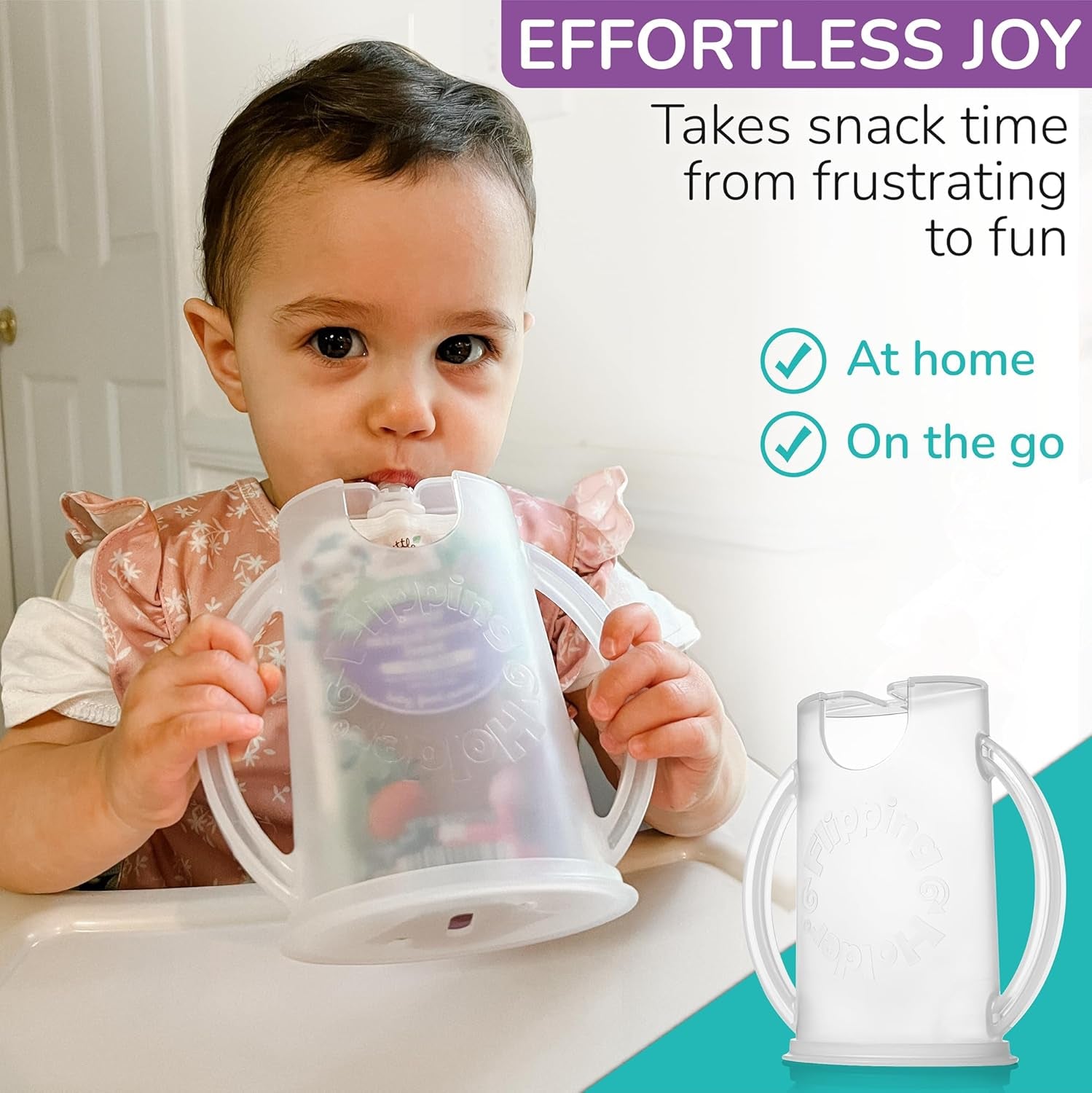 Squeeze Proof Food Pouch Holder for Toddlers, Babies, Kids, Mess Free No Squeeze Juice Box Drink and Applesauce Snack Holder with Easy Grip Handles and Lid