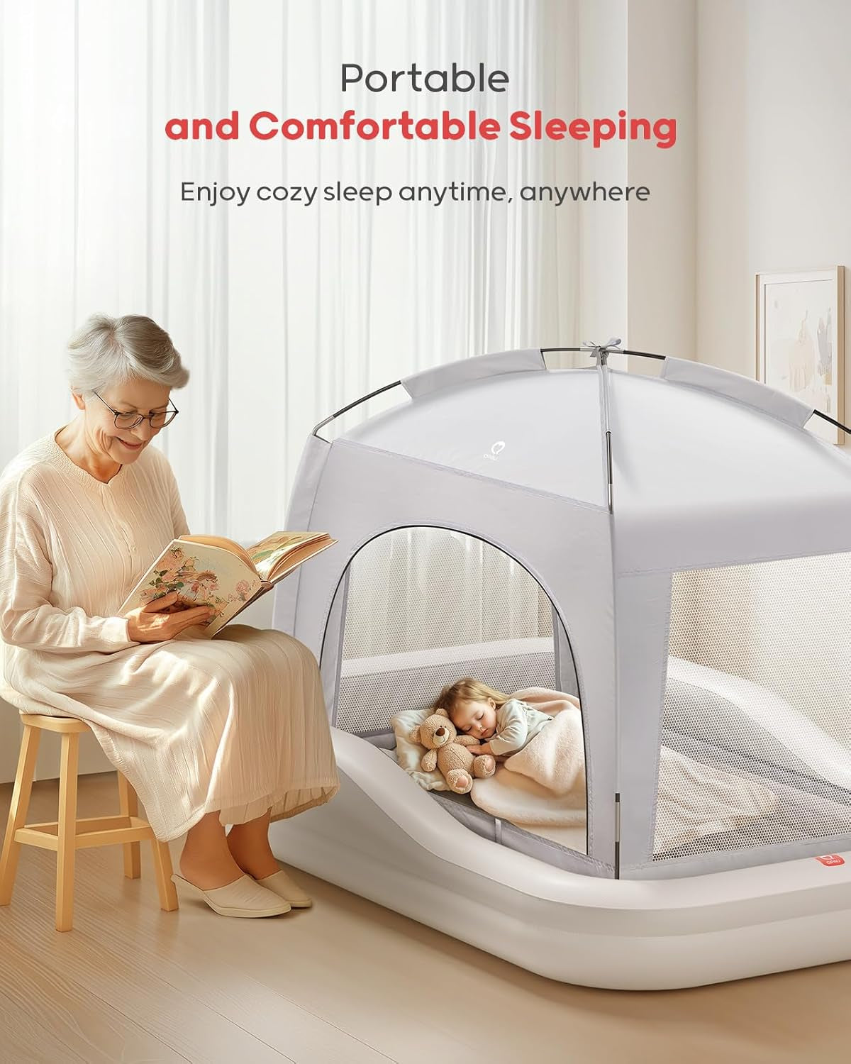 Inflatable Toddler Travel Bed with Tent, Baby Crib Tent, Portable Kids Air Mattress with Safety Bumpers, Ideal for Home, Grandma'S, Camping, Traveling -Includes Fast Electric Pump