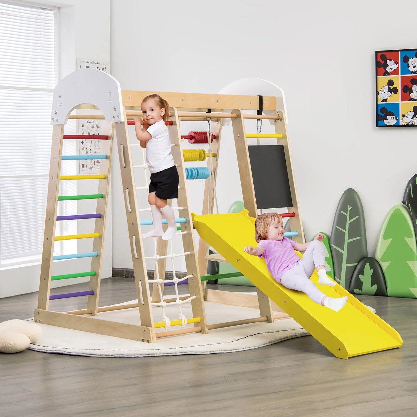 Indoor Playground Climbing Gym Kids Wooden 8 in 1 Climber Playset for Children Multicolor