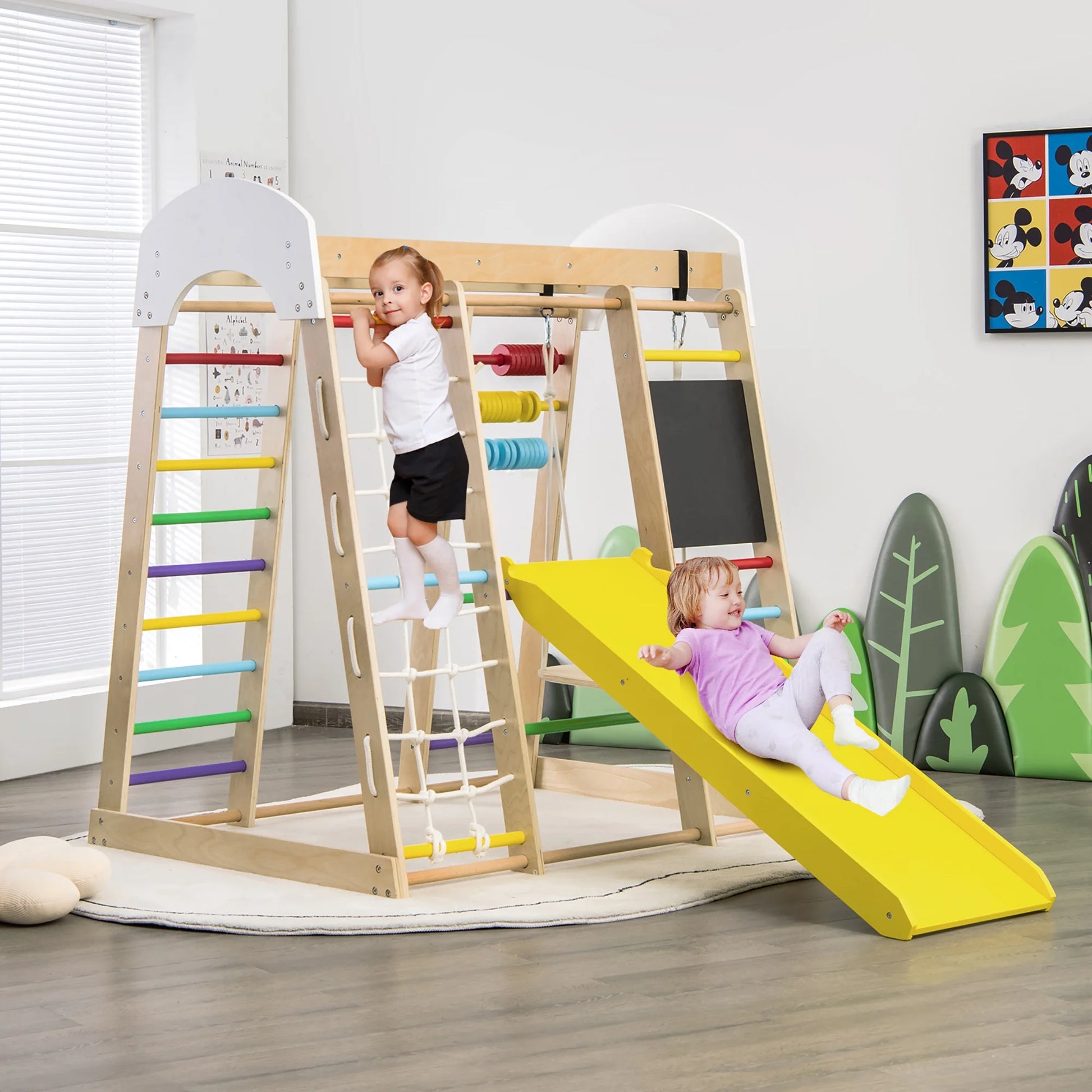 Indoor Playground Climbing Gym Kids Wooden 8 in 1 Climber Playset for Children Multicolor