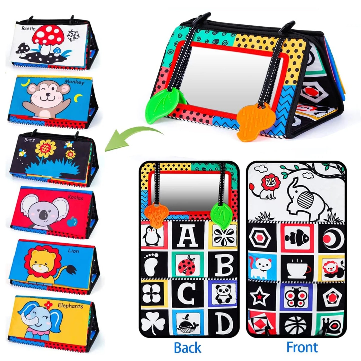 Baby Toys 0-6 Months Boy Gifts, Baby Mirror Toys with Soft Crinkle 3D Activity Book, Teethers, Rattle, Developmental Montessori Sensory Crawling Toy, Newborn, Infant 0-3-4-6-12 Month