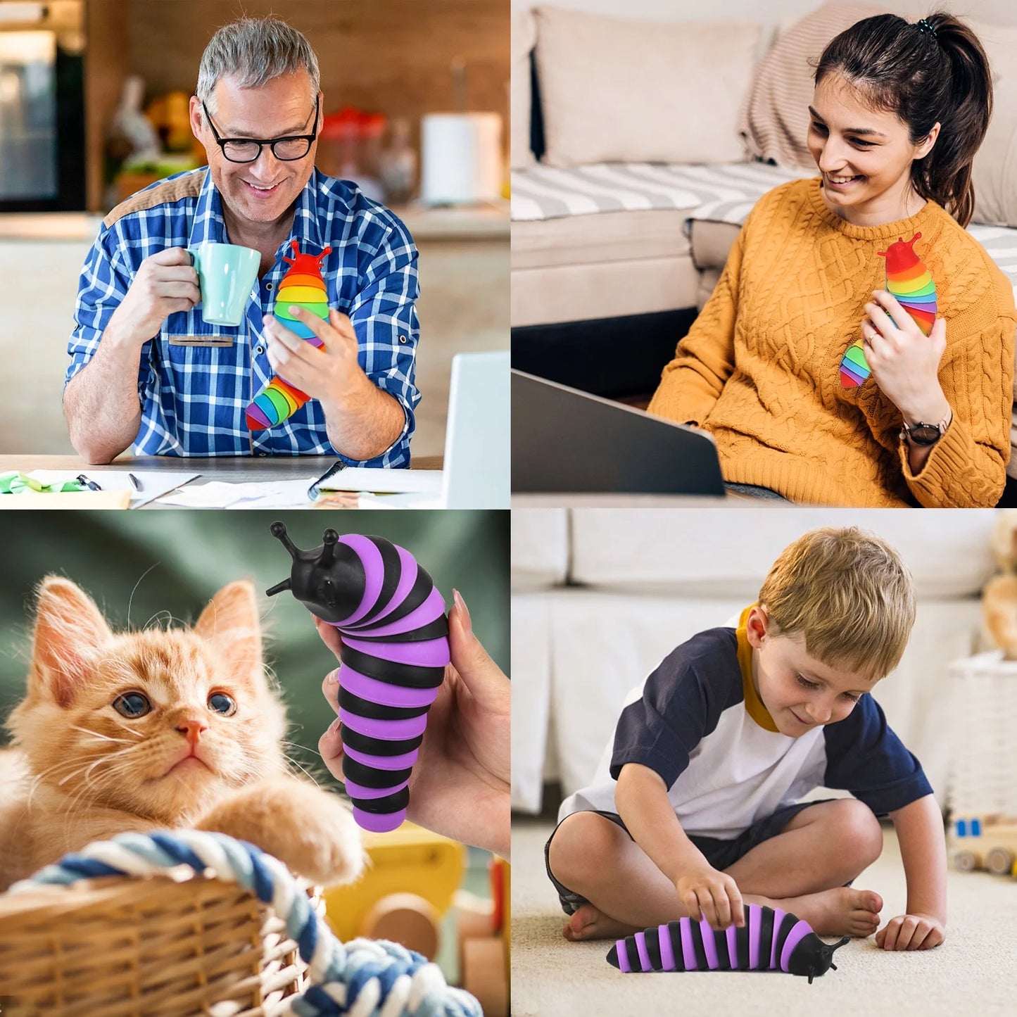 4 Pcs Fidget Toy Slug, Sensory Toys for Autistic Kids & Adults
