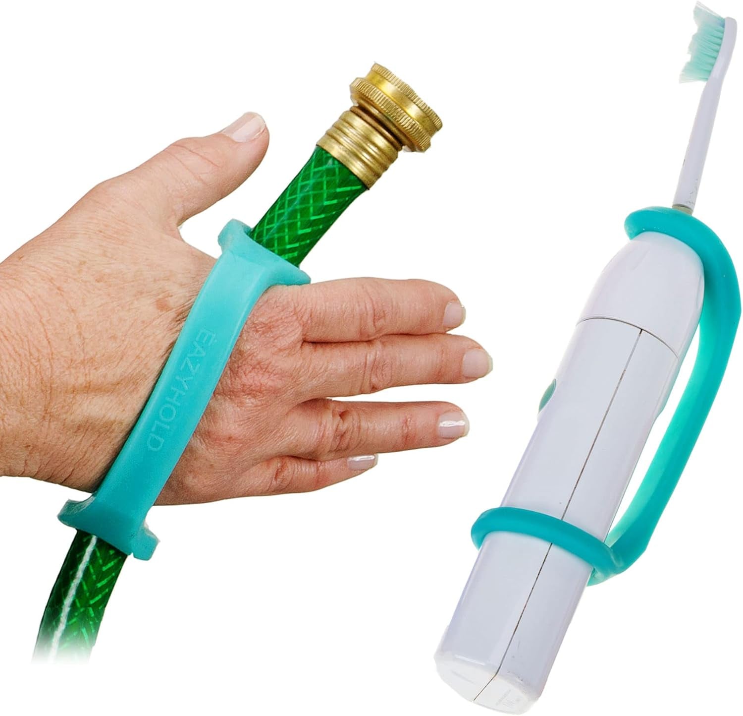 Aqua Silicone Adaptive Aid, Universal Cuff Hand Grip Assistive Device for Rehab, Disabled, Cerebral Palsy, Special Needs, Arthritis, Stroke, Physical Therapy 2-Pack 6.5"