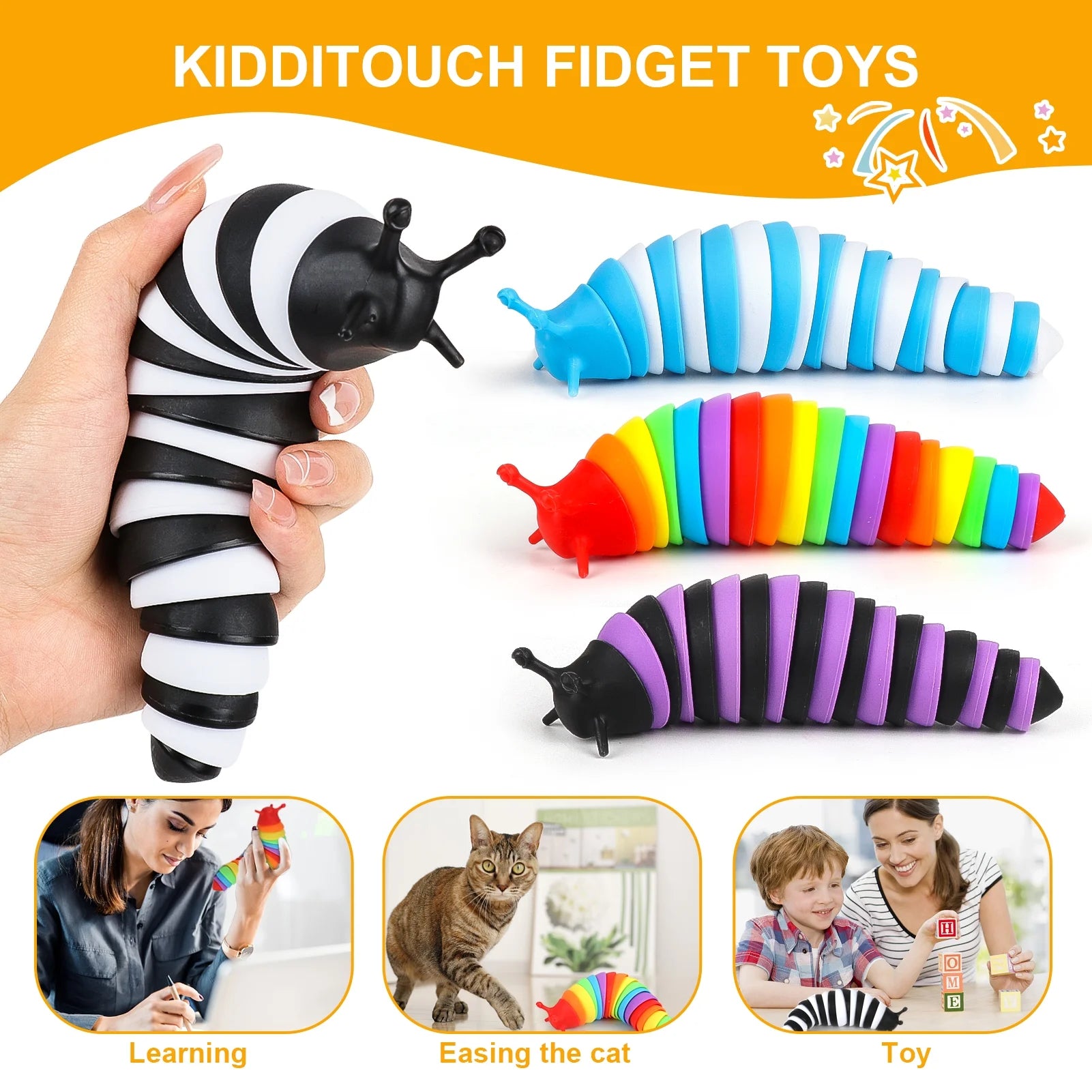 4 Pcs Fidget Toy Slug, Sensory Toys for Autistic Kids & Adults