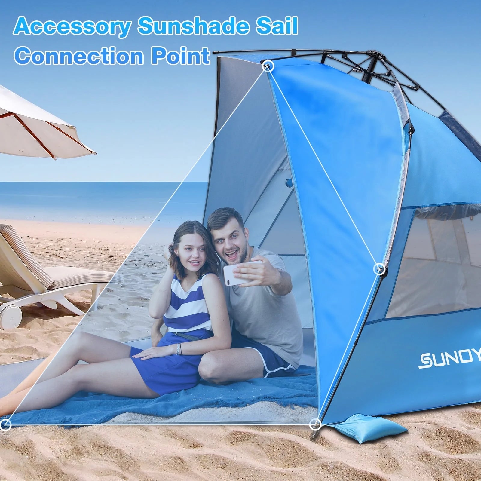 Beach Tent for 4-6 Person, UPF 50+ UV Protection Pop up Beach Tent Sun Shelter, Lightweight Waterproof Sunshade