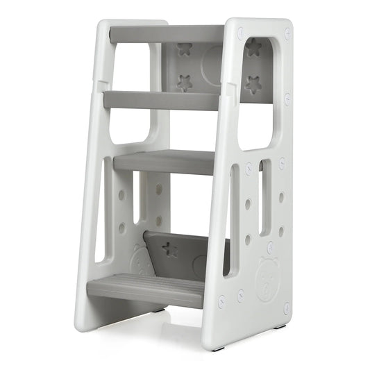 Kids Kitchen Step Stool with Double Safety Rails Toddler Learning Stool Gray