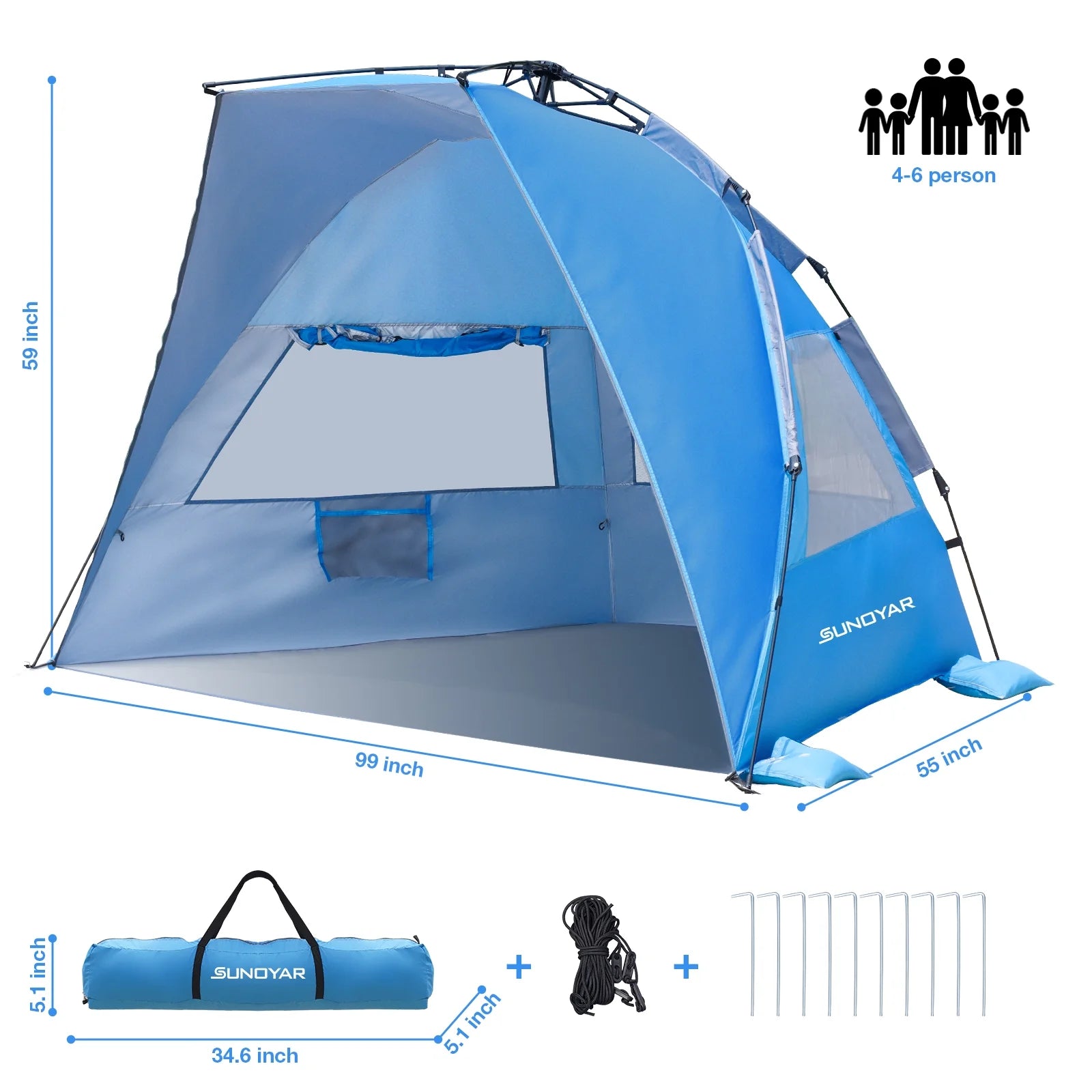 Beach Tent for 4-6 Person, UPF 50+ UV Protection Pop up Beach Tent Sun Shelter, Lightweight Waterproof Sunshade