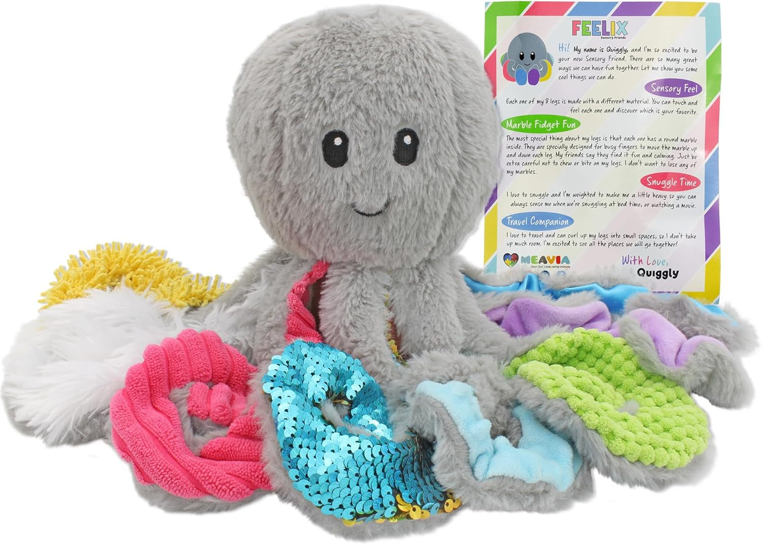 Sensory Octopus Plush Toy, Fidget Plush for Special Needs and Sensory Fun, Feelix Collection