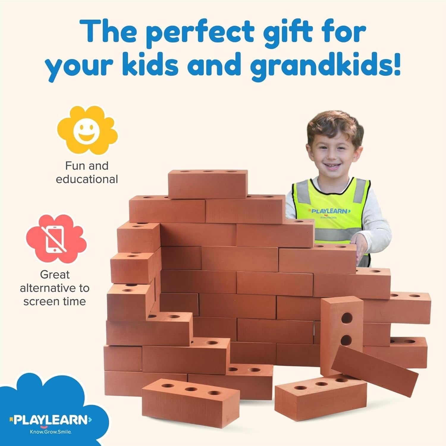 25Pc Foam Building Blocks for Kids - Children'S Reflective Worker Vest and Storage Bag Included - Actual Brick Size Lightweight, Soft Building Blocks