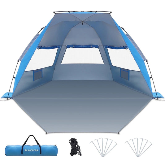 Beach Tent for 4-6 Person, UPF 50+ UV Protection Pop up Beach Tent Sun Shelter, Lightweight Waterproof Sunshade
