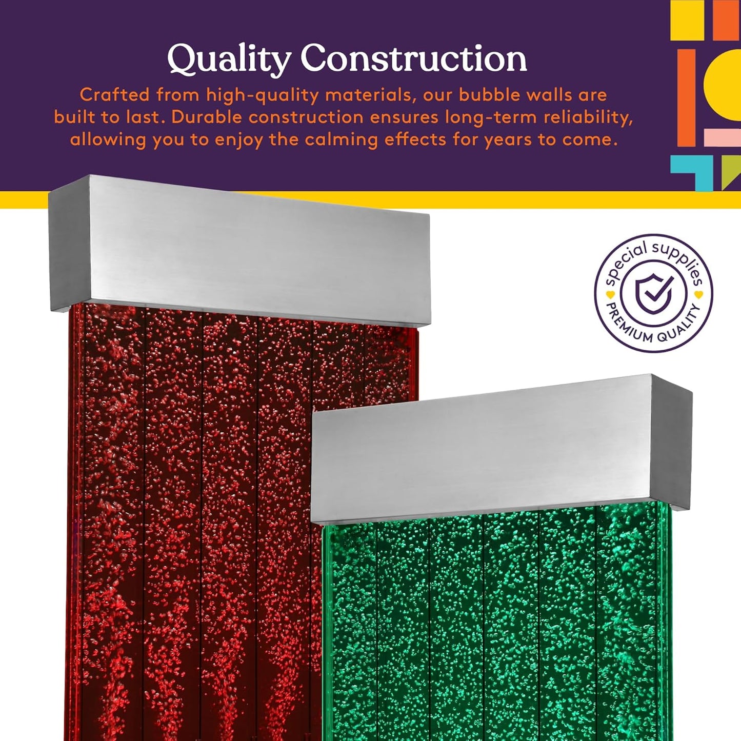 LED Bubble Wall with Colorful Fountain Tubes for Sensory Relief, with Remote