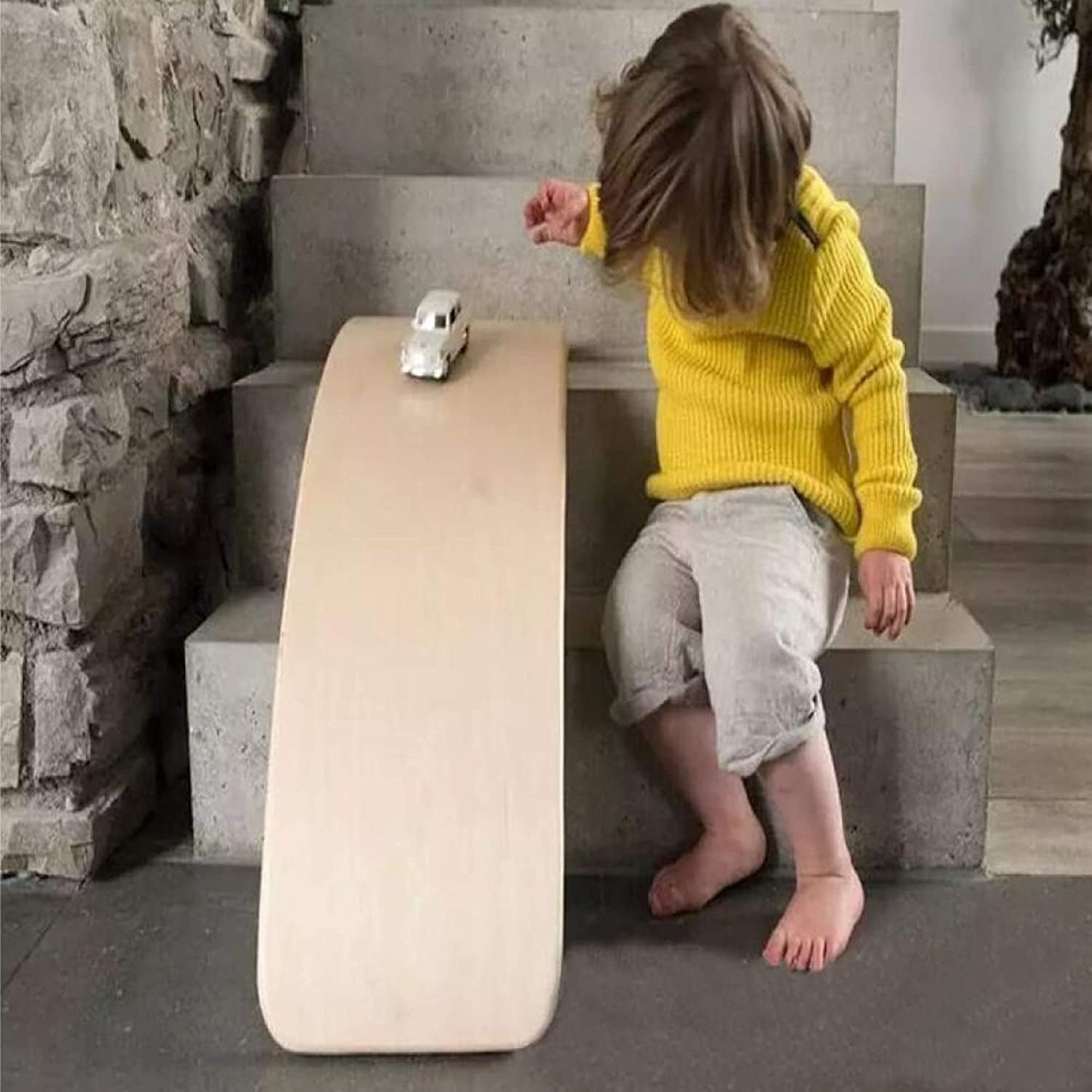 Wooden Wobble Balance Board, 35 Inch Rocker Board Natural Wood