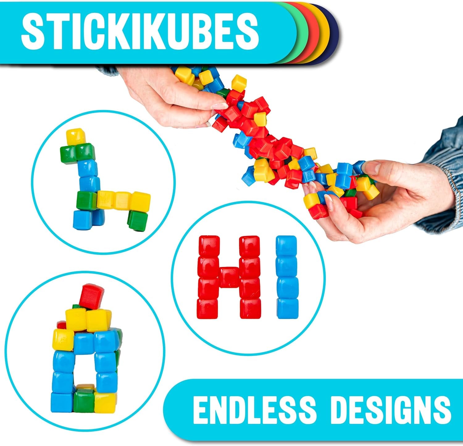 Stickikubes, Mini Stacking Cubes That Stick to Anything, Non Toxic Kid Safe Sticky Blocks, 125 Cubes