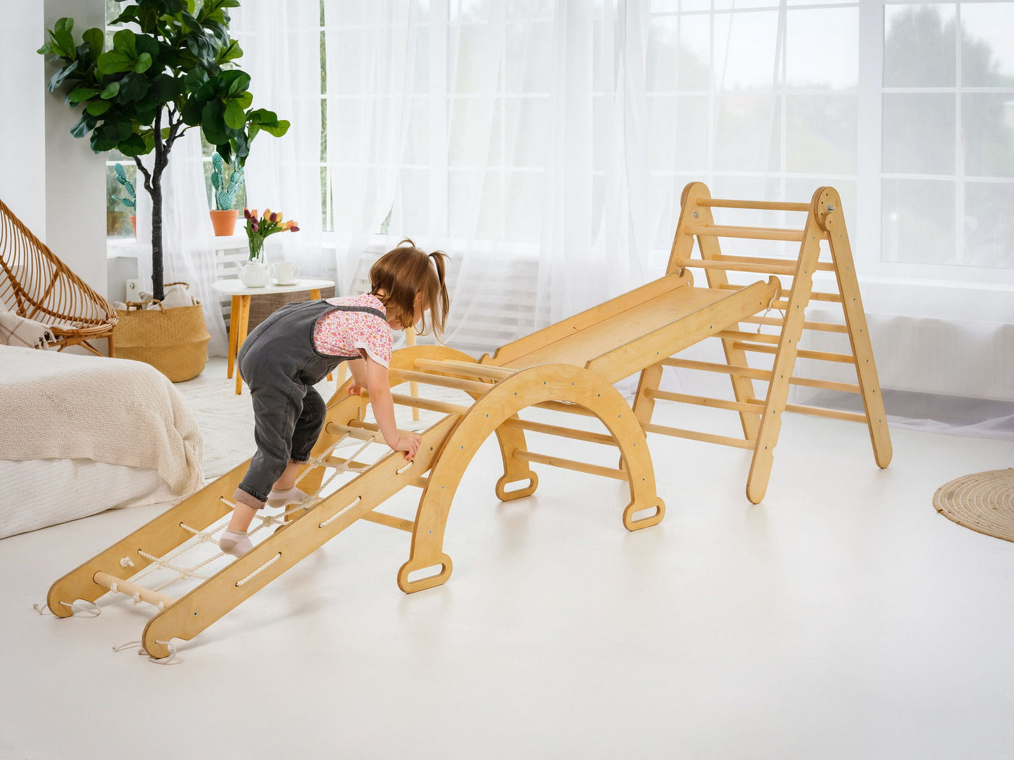 Trapeze Wood Swing Set, Wood Beige, 40.90” X 21.06” X 6.29”