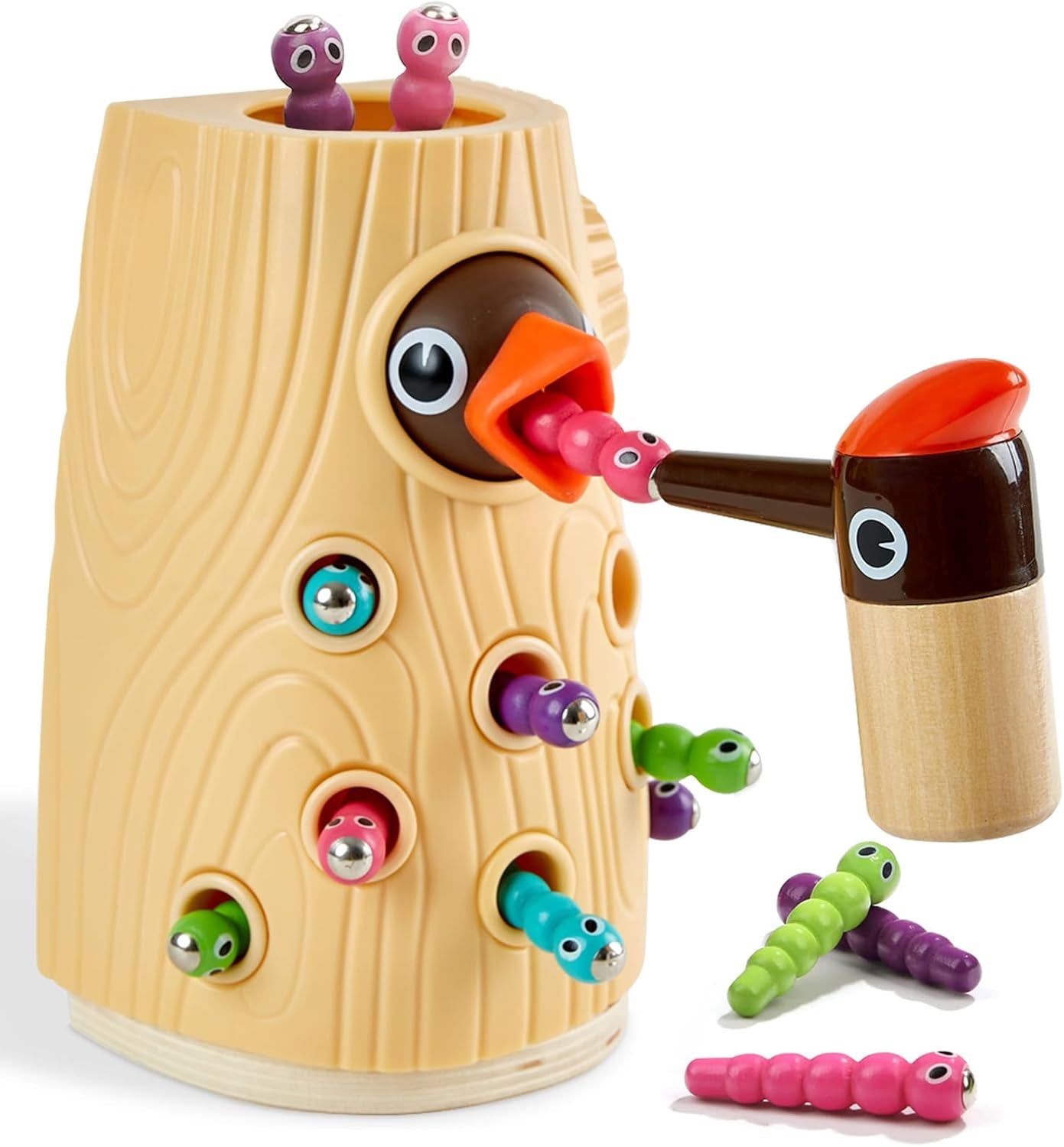 Montessori Toys, Woodpecker Worm Magnetic Bird Feeding Game