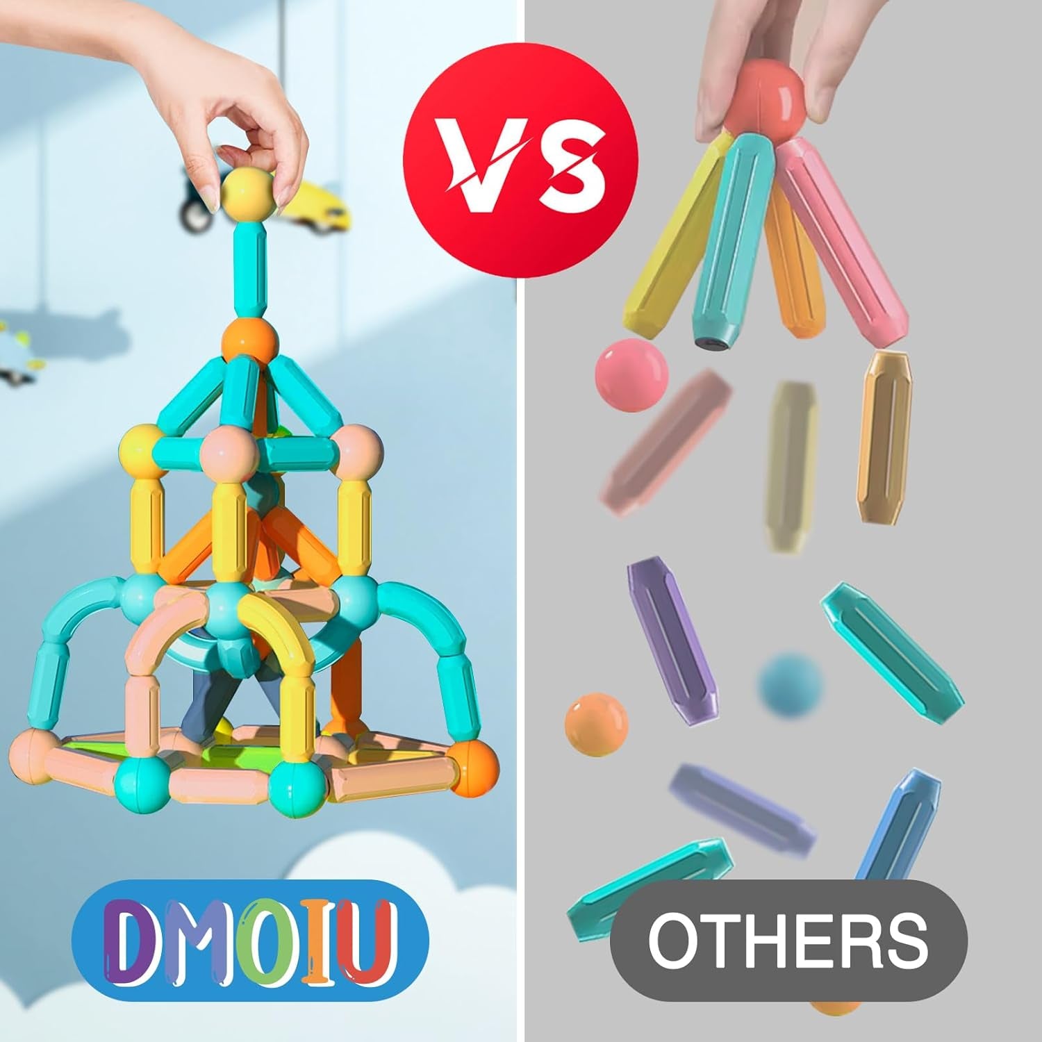 Magnetic Building Blocks STEM Educational Montessori Learning Sticks and Balls