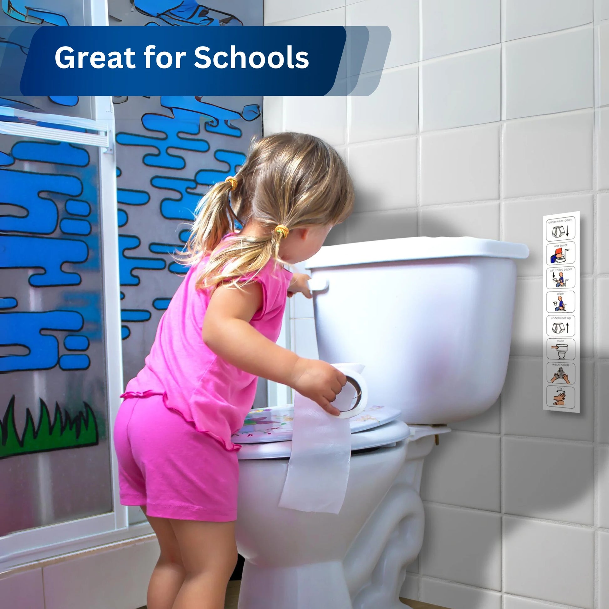 Toilet Schedule –Personal Hygiene Routine Visual Symbol Board Compatible with PECS Symbols and Boardmaker PCS Software (For ADHD, ASD, Autism, Kids, Children, Toddlers)