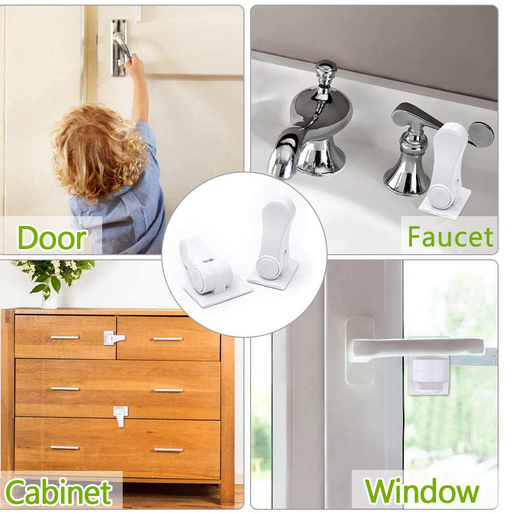 Door Lever Child Proof - Baby Proofing Door Handle -Toddler Safety Doorknob Latch for Toilet Facuet Handle - No Drilling Install - Easiest Use (White -4 Count)